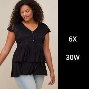 TORRID Super Soft V-Neck Lace Bodice Tiered Babydoll Top